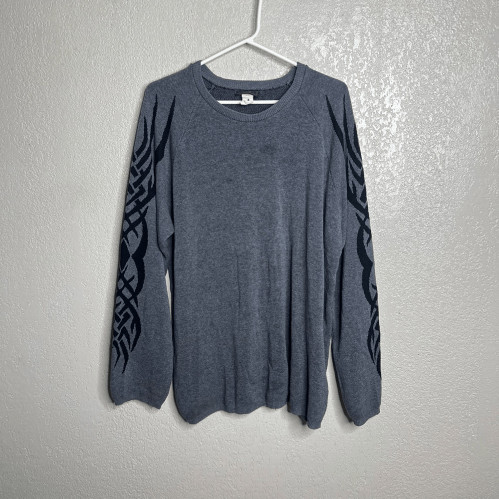 Vintage 90s Morbid Threads Tribal Print Long Sleeve Sweater Made In USA Grunge